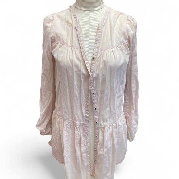 None Tops - Pink linen button up shirt